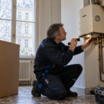 Heizungstechniker prüft alten Boiler