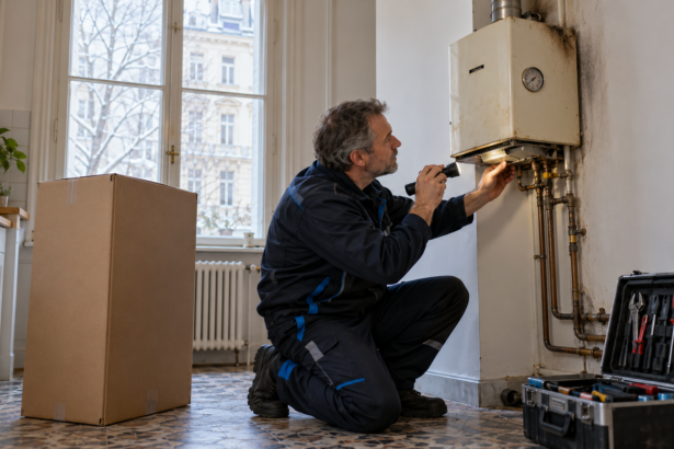 Heizungstechniker prüft alten Boiler