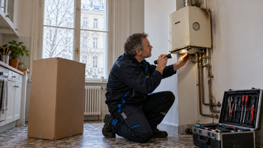 Heizungstechniker prüft alten Boiler