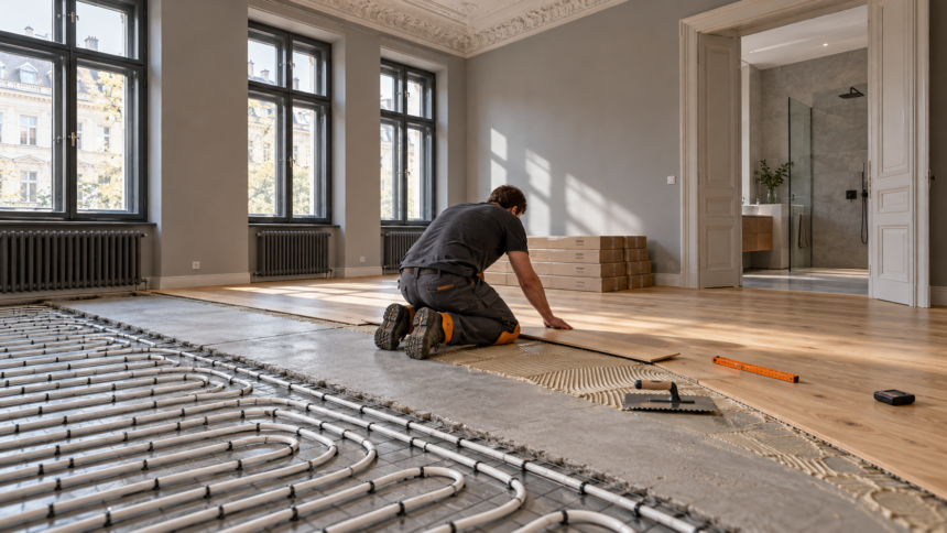 Parkettverlegung über Fußbodenheizung im Wiener Altbau